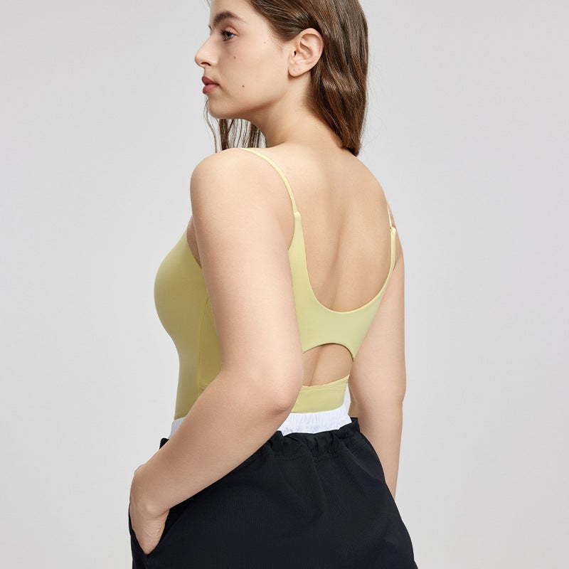 Plus Size Halter Yoga Vest Top Women'S Thin Shoulder Strap Chubby Girl Tight Slimming Semi-Fixed Cup Sports Bra - Image 5